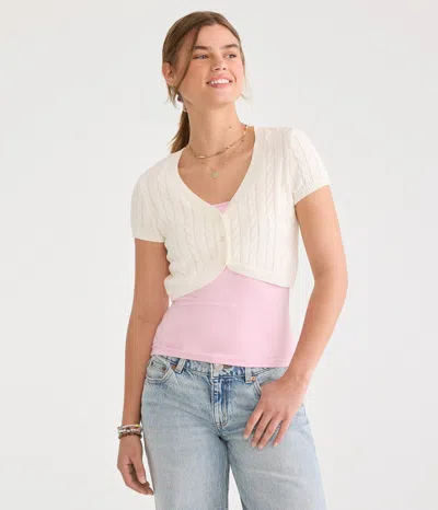 Aéropostale Short Sleeve Cable Knit Sweater Shrug In White
