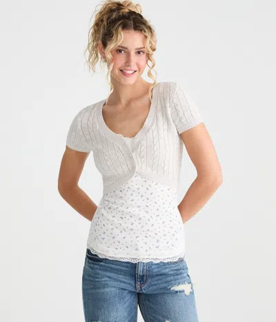 Aéropostale Short Sleeve Cable Knit Sweater Shrug In White