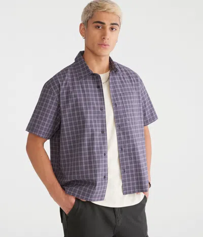 Aéropostale Short Sleeve Micro Plaid Boxy Shirt In Blue