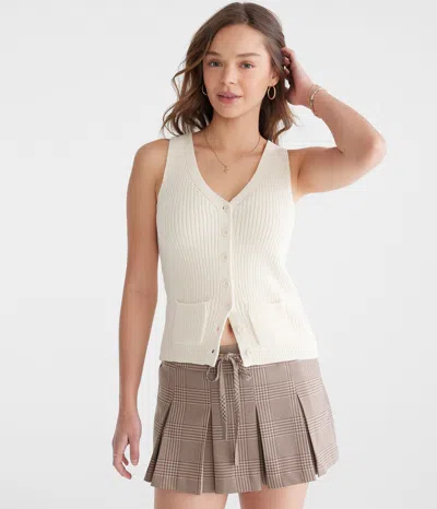 Aéropostale Solid V-neck Sweater Vest In White