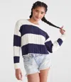 Aéropostale Striped Cable Cropped Crew Sweater In Multi