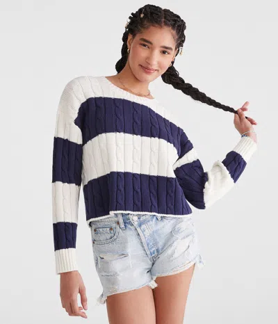 Aéropostale Striped Cable Cropped Crew Sweater In Multi