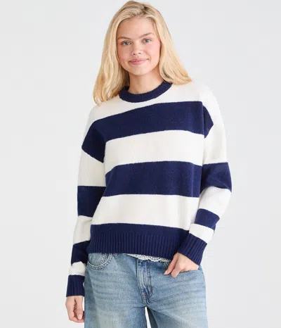 Aéropostale Striped Oversized Crew Sweater In Blue