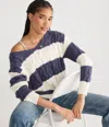 Aéropostale Striped Slouchy Cable V-neck Sweater In Blue