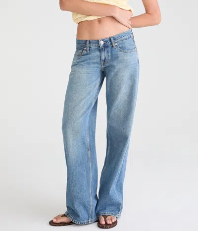 Aéropostale Super Low-rise Baggy Wide Leg Heart Stitch Jean In Blue