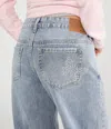 Aéropostale Super Low-rise Baggy Wide Leg Rhinestone Butterfly Jean In Blue