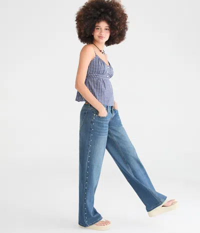 AÉROPOSTALE SUPER LOW-RISE BAGGY WIDE LEG STUDDED JEAN