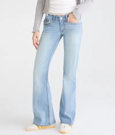 Aéropostale Super Low-rise Flare Rhinestone Stitch Jean In Blue