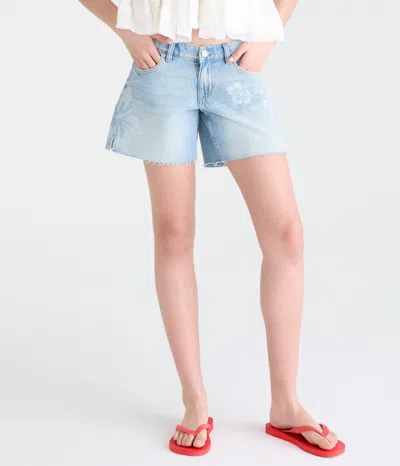 Aéropostale Super Low-rise Baggy Denim Shorts 6" In Blue
