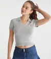 Aéropostale Teddy Bear Cropped Graphic Sweater Polo In Gray
