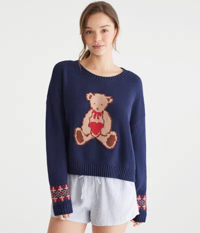 Aéropostale Teddy Bear Slouchy Crew Sweater In Blue