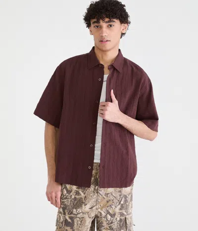 Aéropostale Textured Windowpane Boxy Shirt In Burgundy