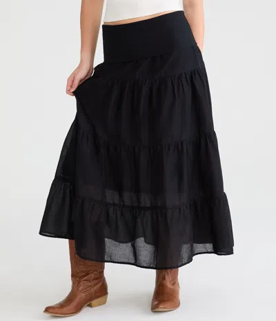 Aéropostale Tiered Fold-over Maxi Skirt In Black