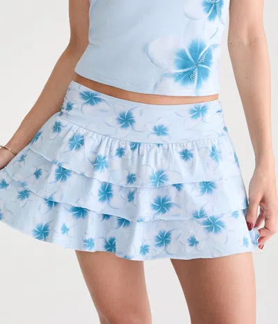 Aéropostale Tropical Floral Knit Ruffle Skort In Blue