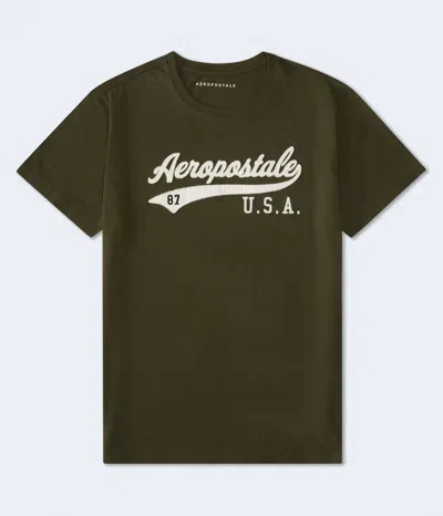 Aéropostale Usa Script Appliqué Graphic Tee In Green