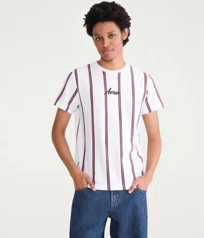 Aéropostale Vertical Stripe Logo Graphic Tee In White