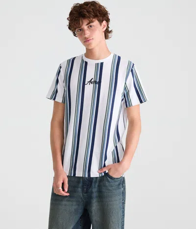 Aéropostale Vertical Stripe Logo Graphic Tee In White