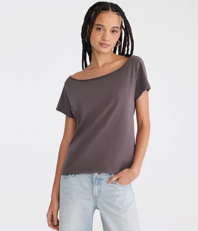 Aéropostale Washed Off-the-shoulder Vintage Fit Crew Tee In Brown