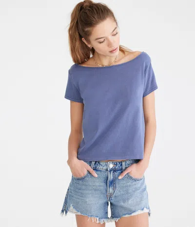 Aéropostale Washed Off-the-shoulder Vintage Fit Crew Tee In Purple