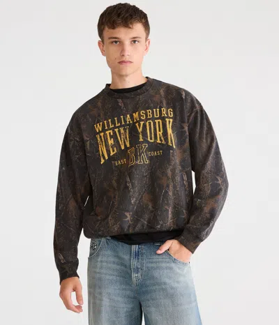 Aéropostale Williamsburg Camo Boxy Crew Sweatshirt In Brown