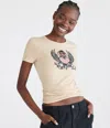 AÉROPOSTALE WINGED HEART ROSE FLOCKED GRAPHIC TEE
