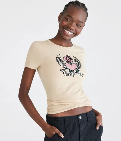 Aéropostale Winged Heart Rose Flocked Graphic Tee In Multi