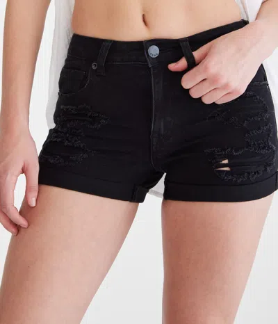 Aéropostale Women's Flex Effects High-rise Denim Midi Shorts In Black