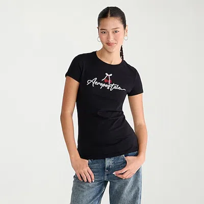 Aéropostale Womens Crew Neck Short Sleeve Classic Fit Graphic T-shirt In Black