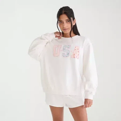 Aéropostale Womens Juniors Crew Neck Long Sleeve Sweatshirt In White