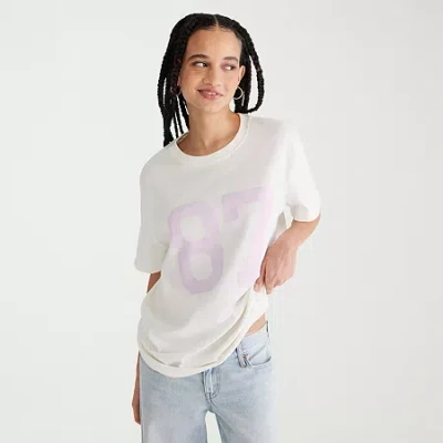 Aéropostale Womens Juniors Crew Neck Short Sleeve Oversized Graphic T-shirt In White