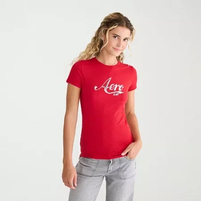 Aéropostale Womens Juniors Crew Neck Short Sleeve Regular Fit Graphic T-shirt In Red