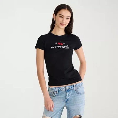 Aéropostale Womens Juniors Crew Neck Short Sleeve Regular Fit Graphic T-shirt In Black