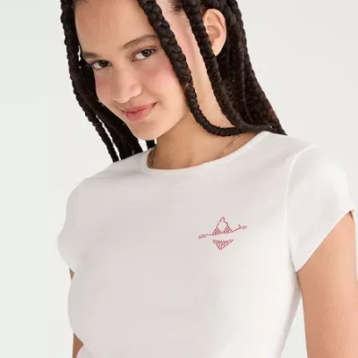 Aéropostale Womens Juniors Crew Neck Short Sleeve Regular Fit Graphic T-shirt In White
