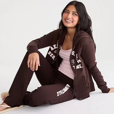 Aéropostale Womens Juniors Long Sleeve Fleece Zipper Hoodie In Brown