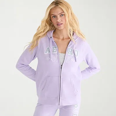 Aéropostale Womens Juniors Long Sleeve Fleece Zipper Hoodie In Purple