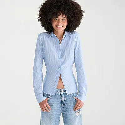 Aéropostale Womens Juniors Long Sleeve Regular Fit Button-down Shirt In Beige