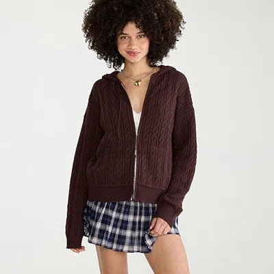 Aéropostale Womens Juniors Long Sleeve Zipper Hoodie In Brown