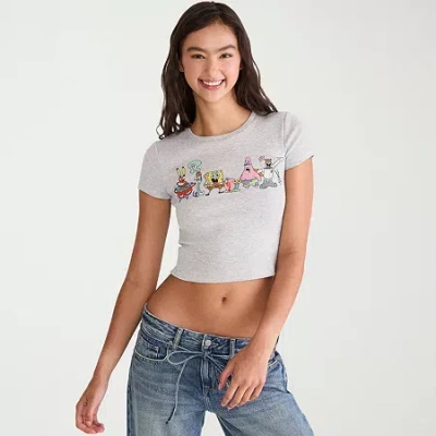 Aéropostale Womens Juniors Round Neck Short Sleeve Regular Fit Spongebob Graphic T-shirt In Gray