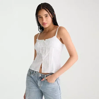 Aéropostale Womens Juniors Spaghetti Straps Sleeveless Regular Fit Button-down Shirt In White