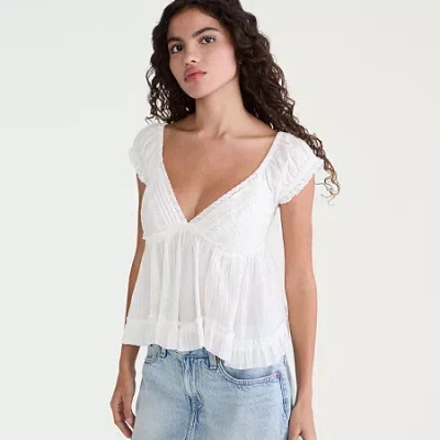 Aéropostale Womens Juniors V Neck Short Sleeve Babydoll Top In White
