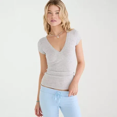 Aéropostale Womens Juniors V Neck Short Sleeve T-shirt In Gray