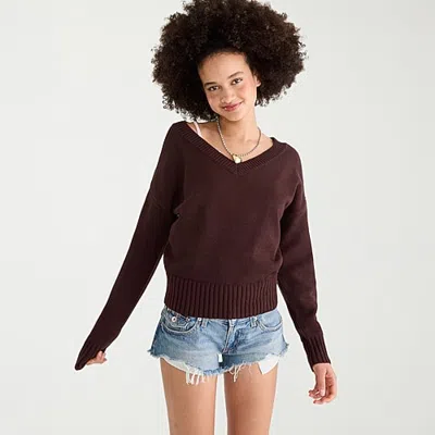 Aéropostale Womens V Neck Long Sleeve Pullover Sweater In Brown