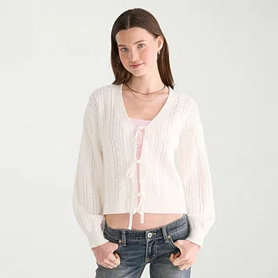 Aéropostale Womens V Neck Long Sleeve Tie Cardigan In Beige