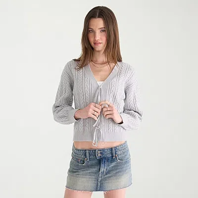 Aéropostale Womens V Neck Long Sleeve Tie Cardigan In Gray