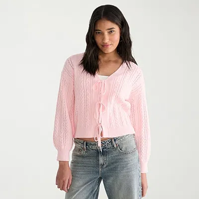 Aéropostale Womens V Neck Long Sleeve Tie Cardigan In Pink