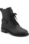 Aerosoles Amie Boots Women's Black Leather Cap Toe Block Heel Combat Jobb296 In Black