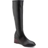 Aerosoles Angela Womens Zipper Faux Leather Knee-high Boots In Black Stretch Smooth Faux Leather