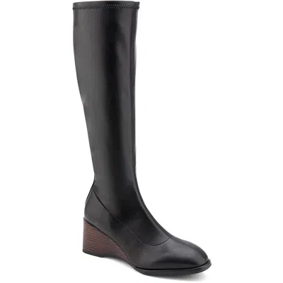 Aerosoles Angela Womens Zipper Faux Leather Knee-high Boots In Black Stretch Smooth Faux Leather