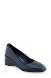 Aerosoles Womens Logo Manmade Wedge Heels In Navy Leather