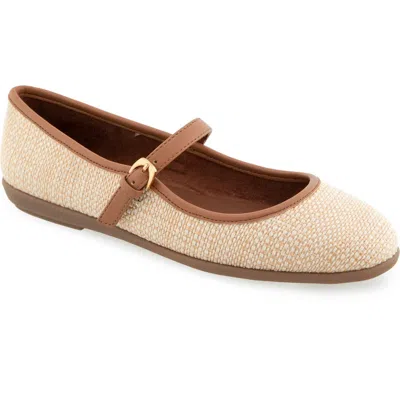 Aerosoles Baylee Mesh Mary Jane Flat In Natural Raffia,tan Faux Leather
